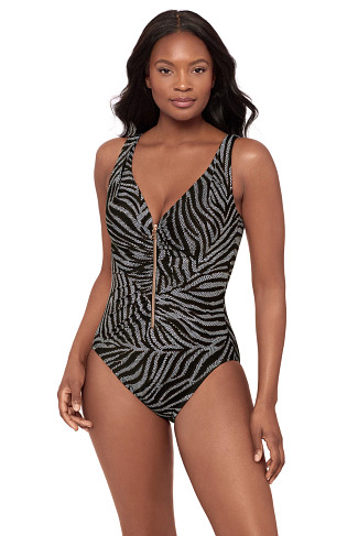 BLACK/WHITE Zipt One Piece Swimsuit