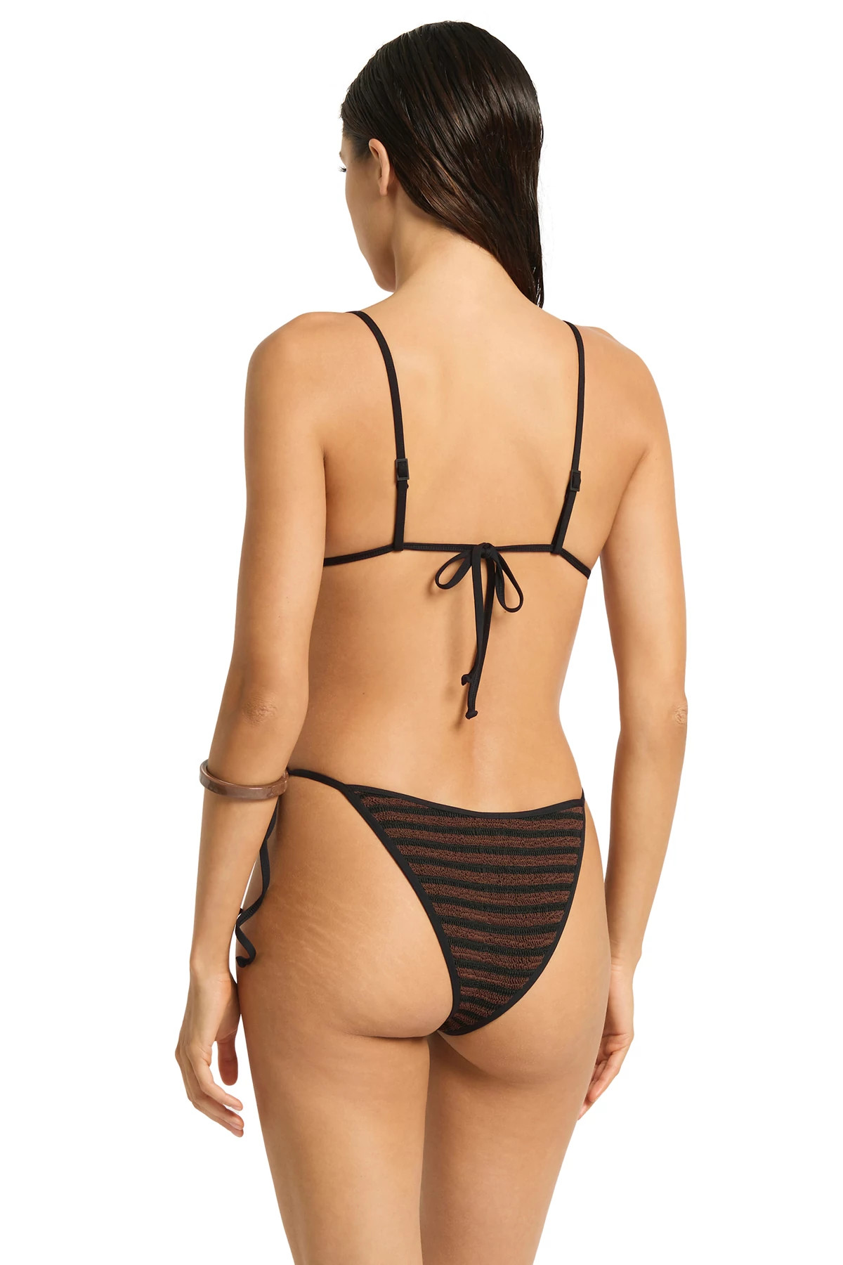 CAROB/BLACK DOT STRIPE Triangle Bikini Top image number 2
