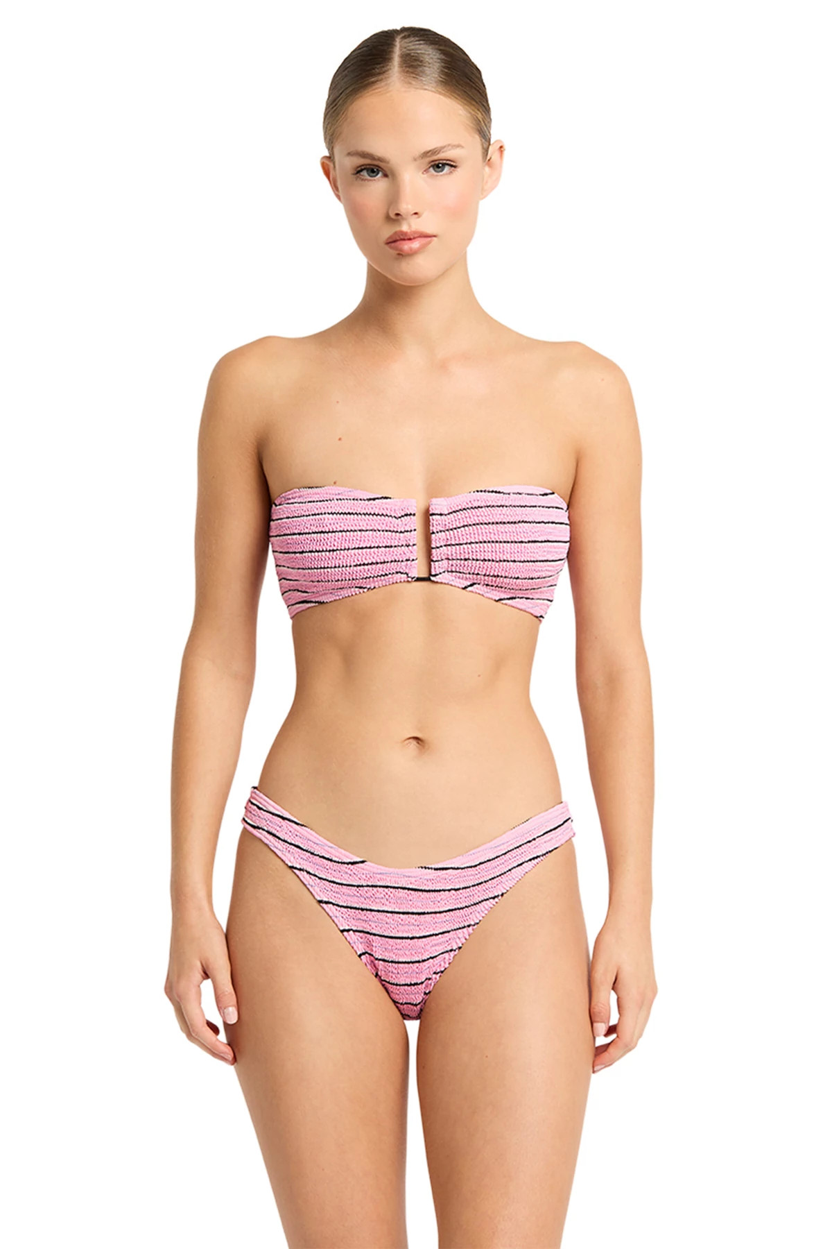 PASTEL PINK STRIPE Blake Bandeau Bikini Top image number 1