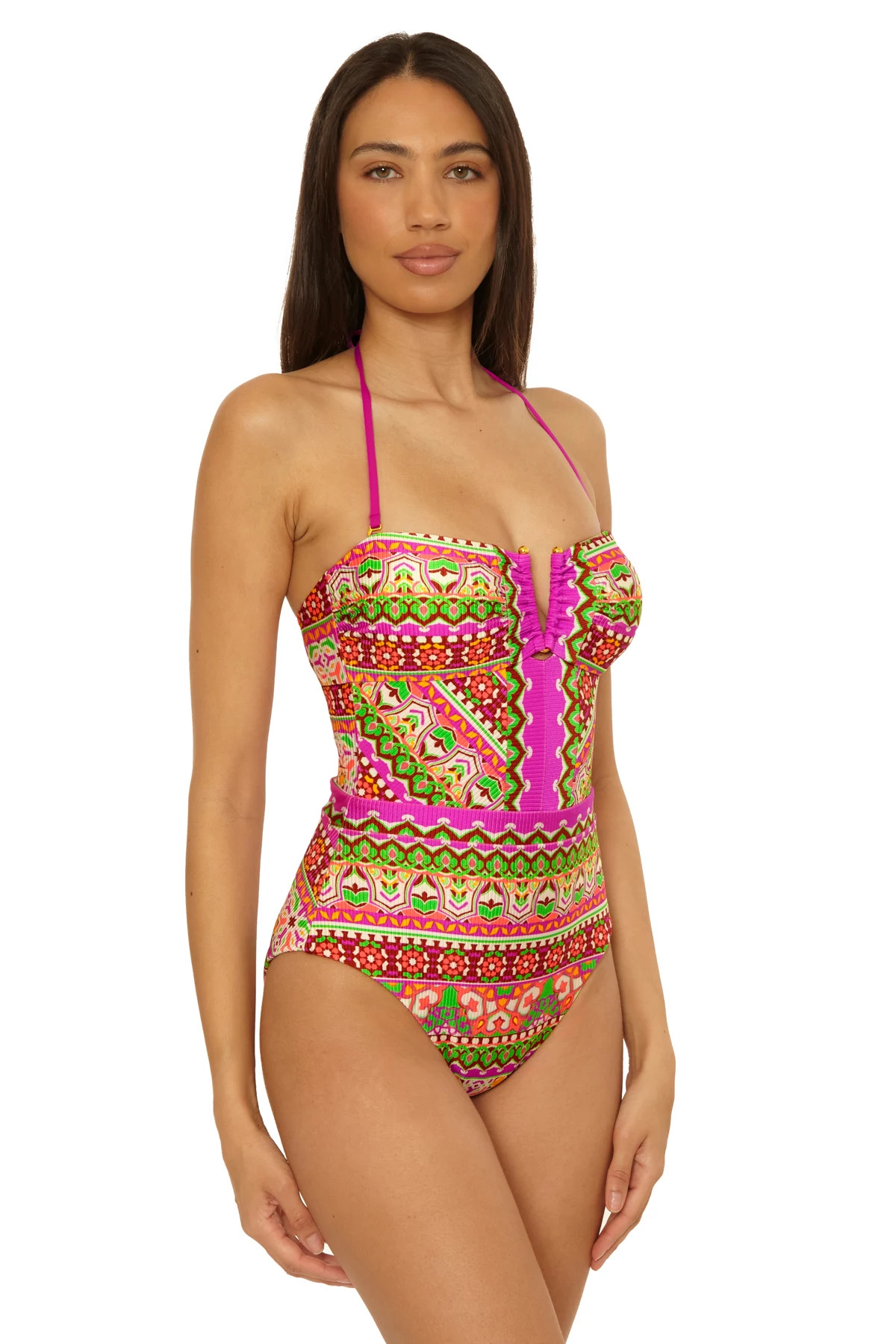 MULTI Brinley Bandeau One Piece Swimsuit image number 3