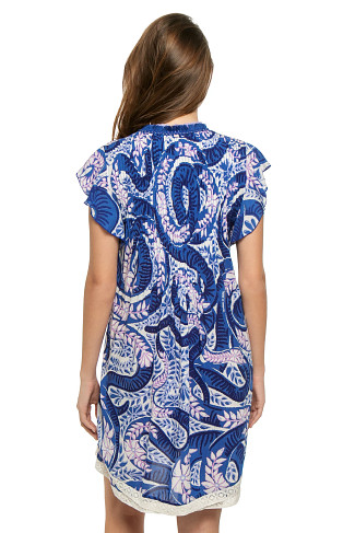 BLUE HOLY SNAKE Sasha Flutter Sleeve Mini Dress