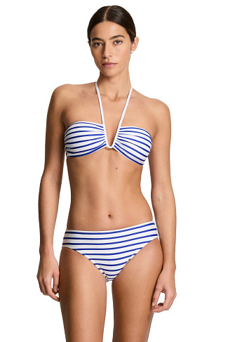 BLUE/WHITE Striped V-Front Halter Bikini Top