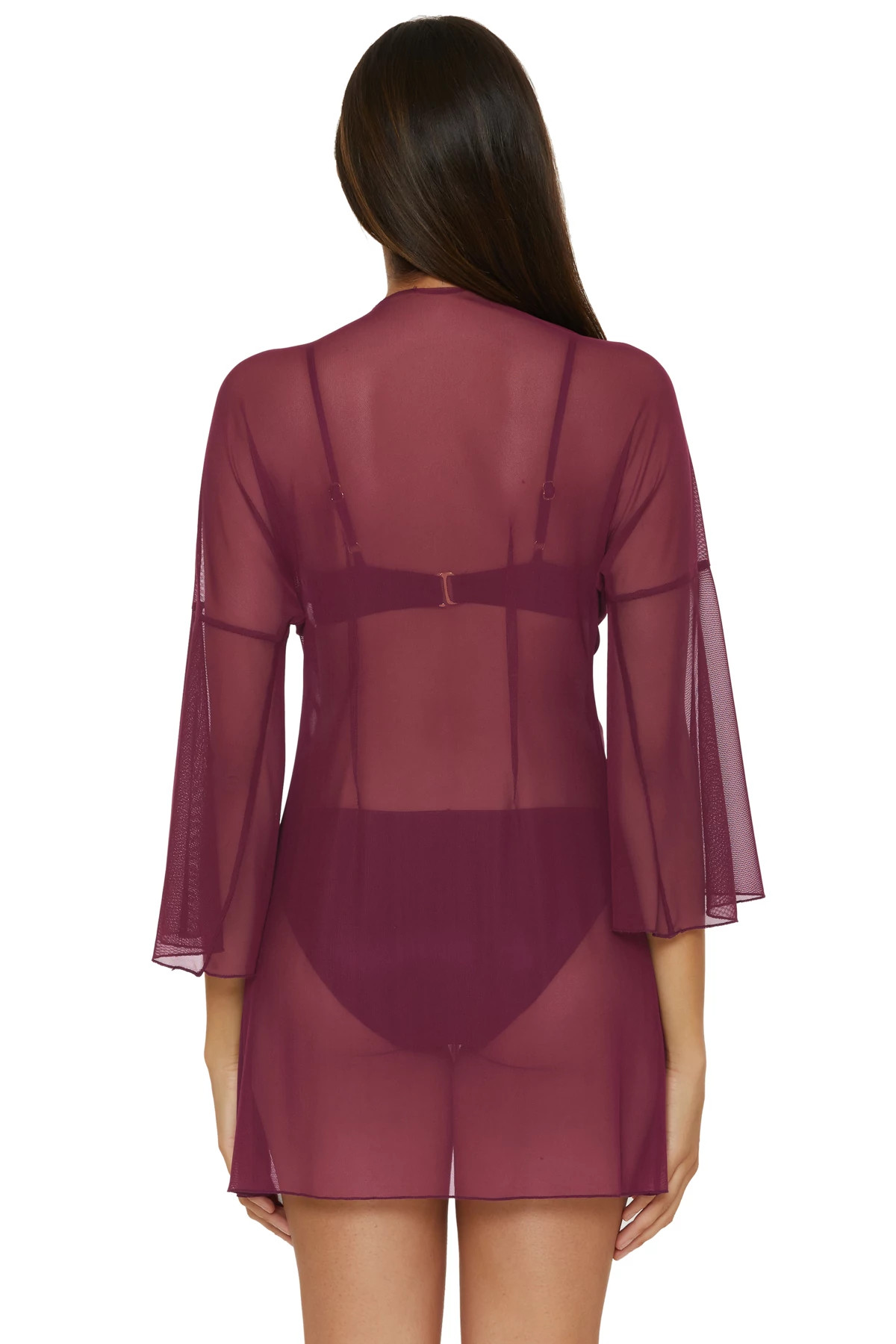 AUBERGINE Mesh Tie Front Kimono image number 3