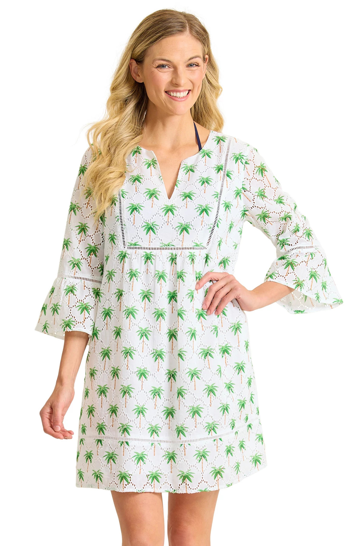 WHITE Poolside Palms Eyelet Mini Dress image number 1