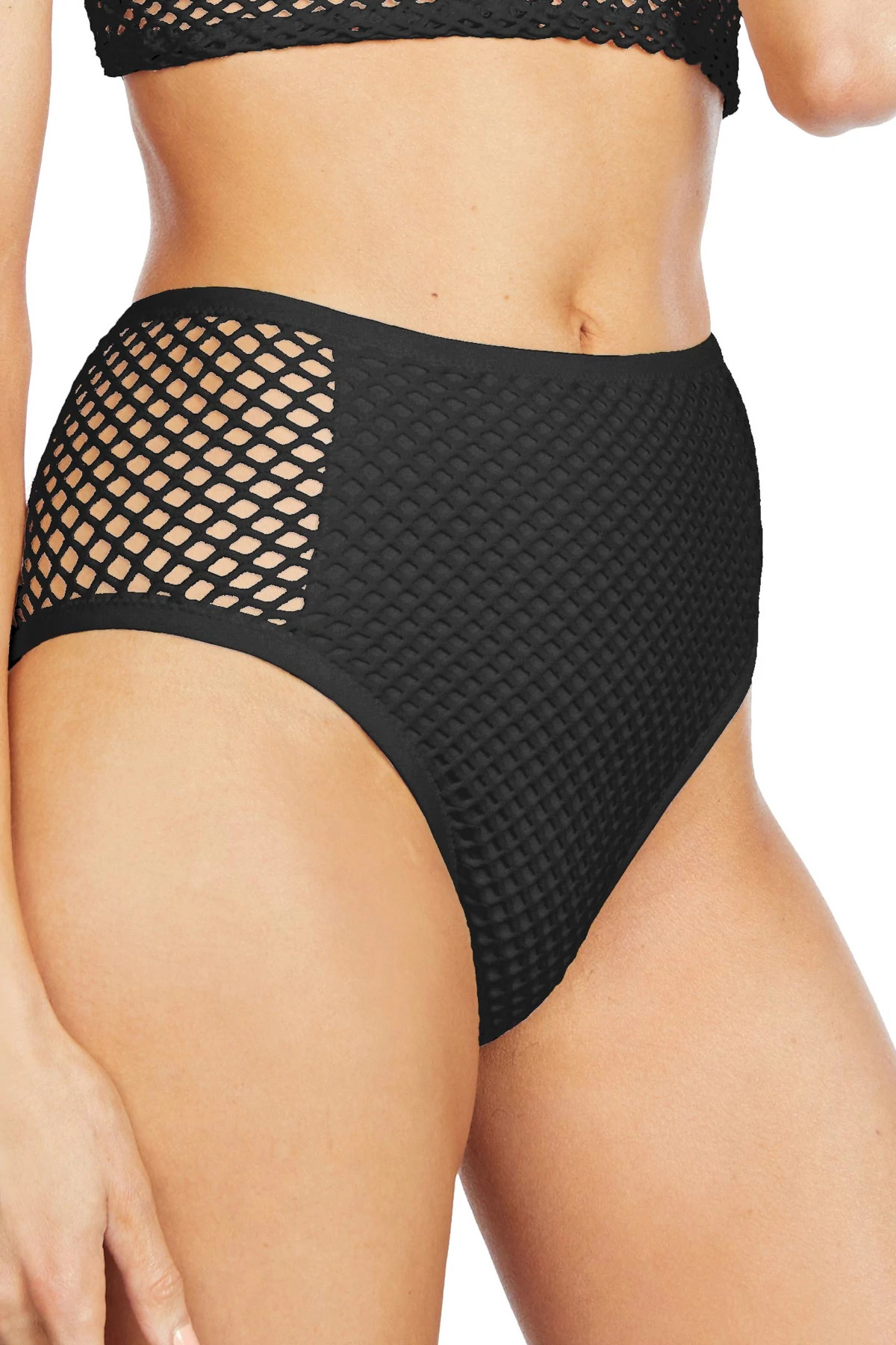 BLACK Pua Crochet High Waist Bikini Bottom image number 3