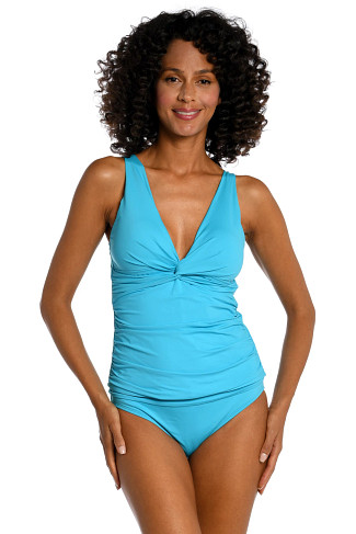 AZUL Twist Front Over The Shoulder Tankini Top