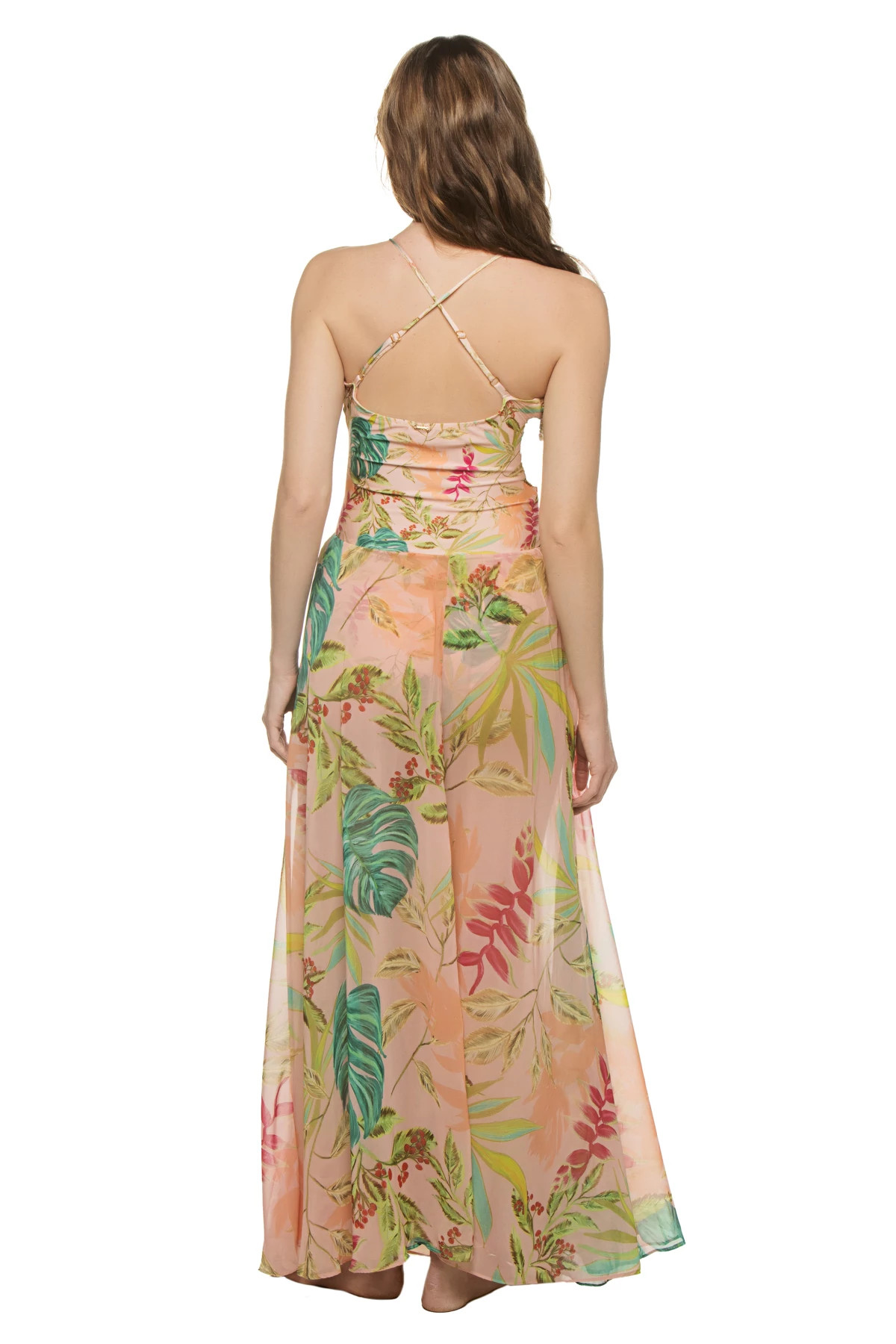 HARBOUR PINK Tropicalia Lace Up Maxi Dress image number 3