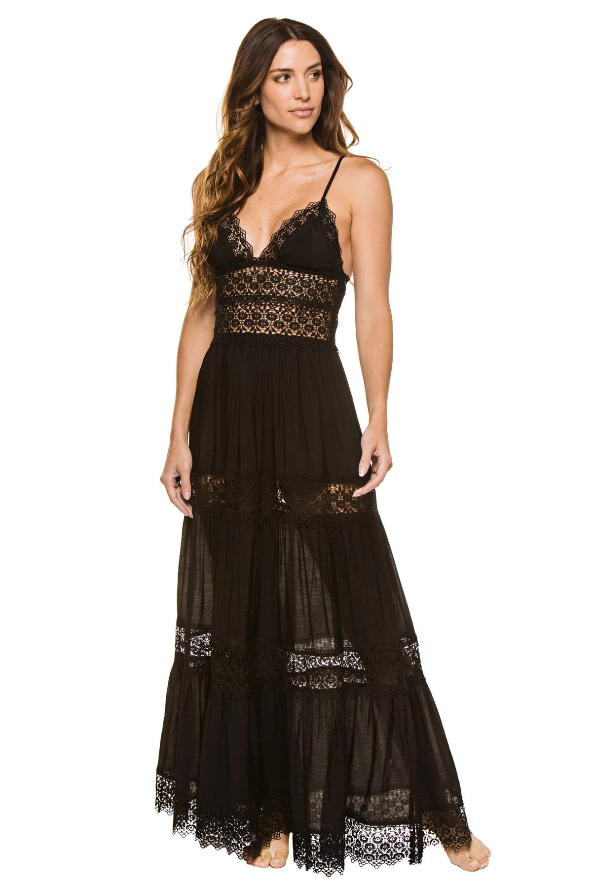 BLACK Lace Maxi Dress image number 1