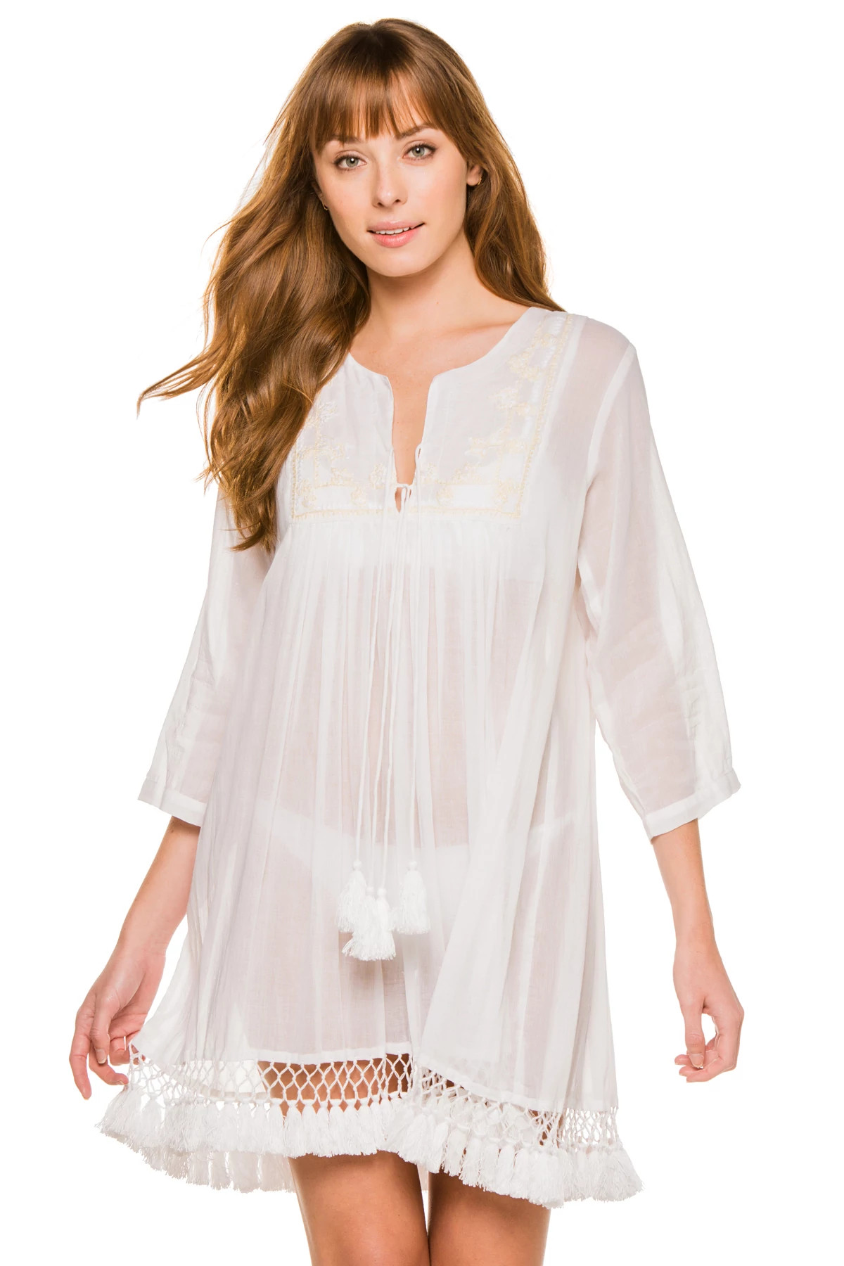 WHITE Seychelle Tie Front Sheer Tunic image number 1