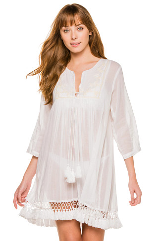 WHITE Seychelle Tie Front Sheer Tunic
