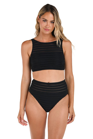 BLACK Mesh High Neck Bikini Top