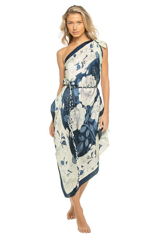 IVORY/NAVY ROSES Asymmetrical Multi-Way Scarf Maxi Dress