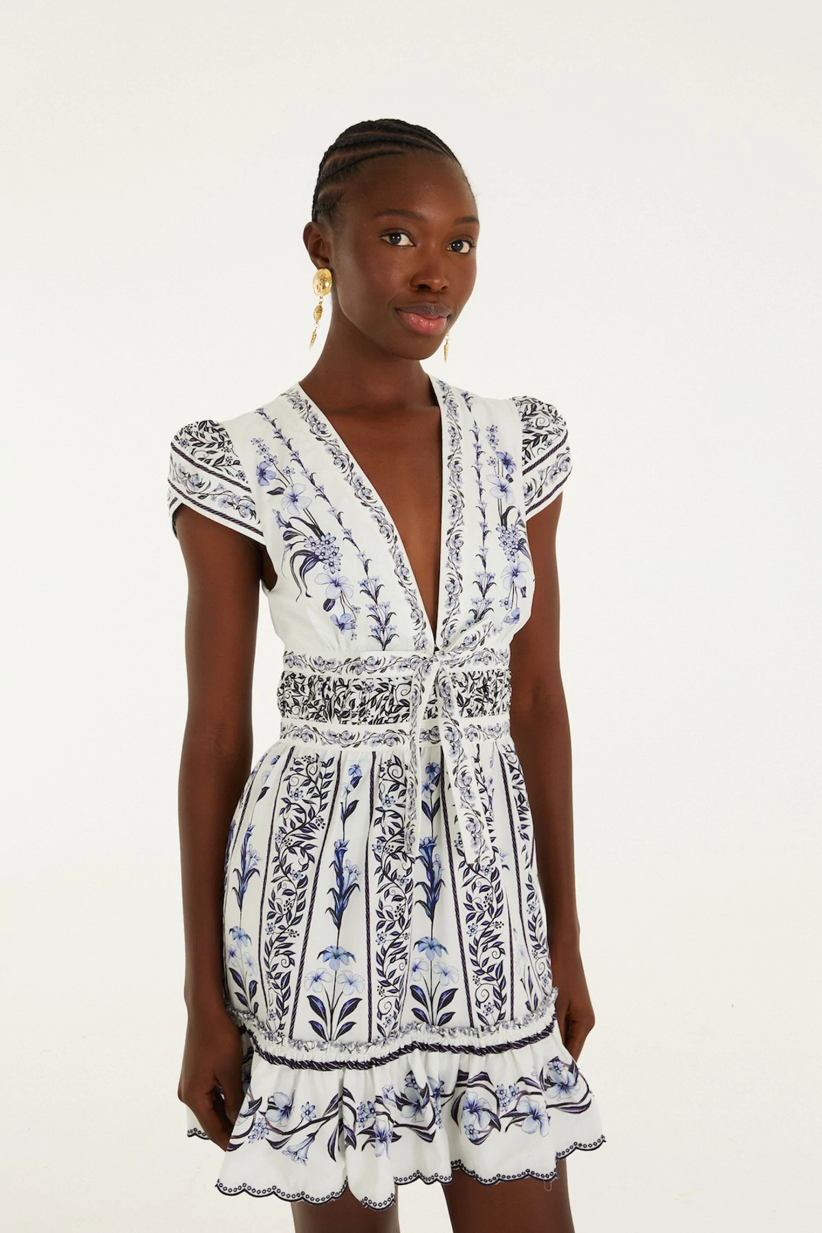 FLOWERS ARCH OFF-WHITE Flowers Arch Cotton Plunge Mini Dress image number 4