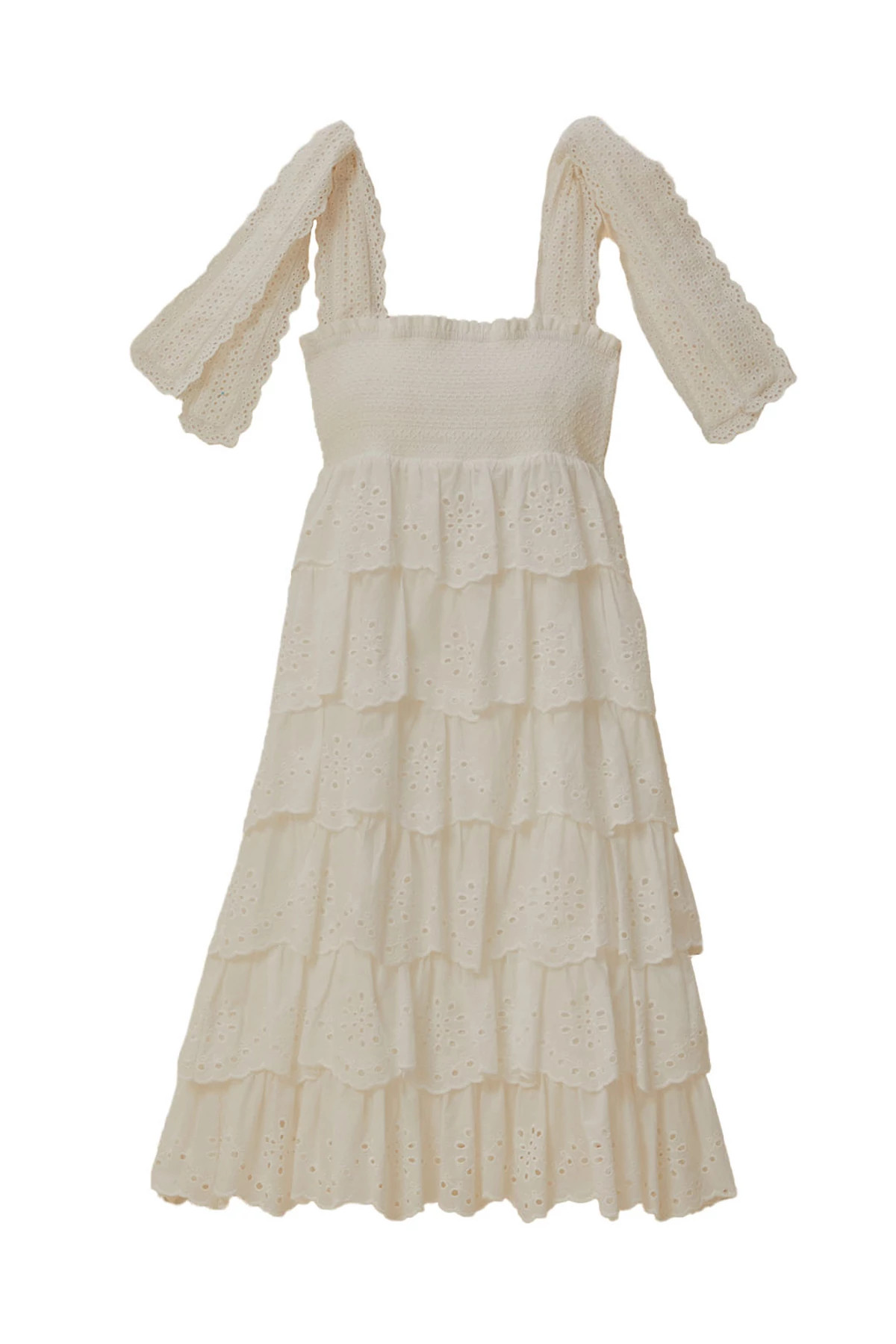 OFF WHITE Embroidered Ruffle Midi Dress image number 4