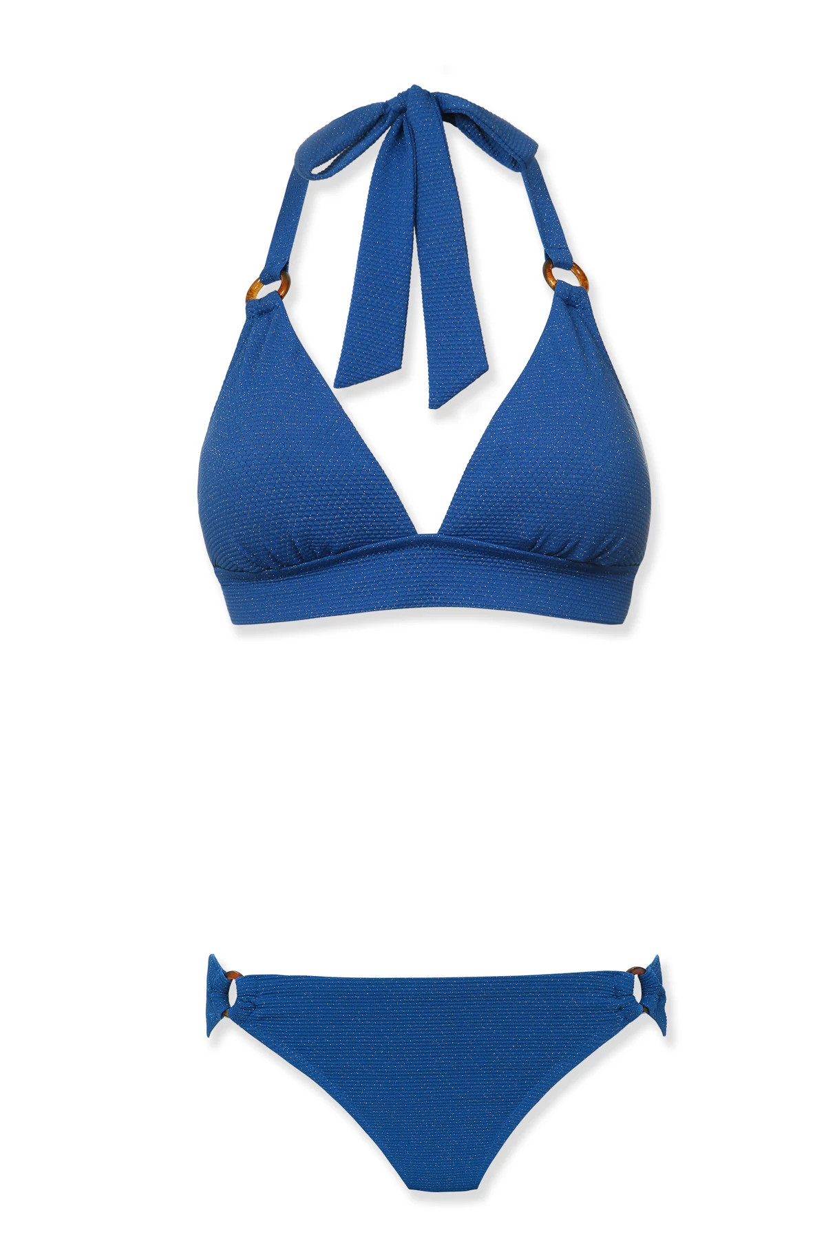 HAMPTONS BLUE Shimmer Tortoise Ring Halter Bikini Top image number 4