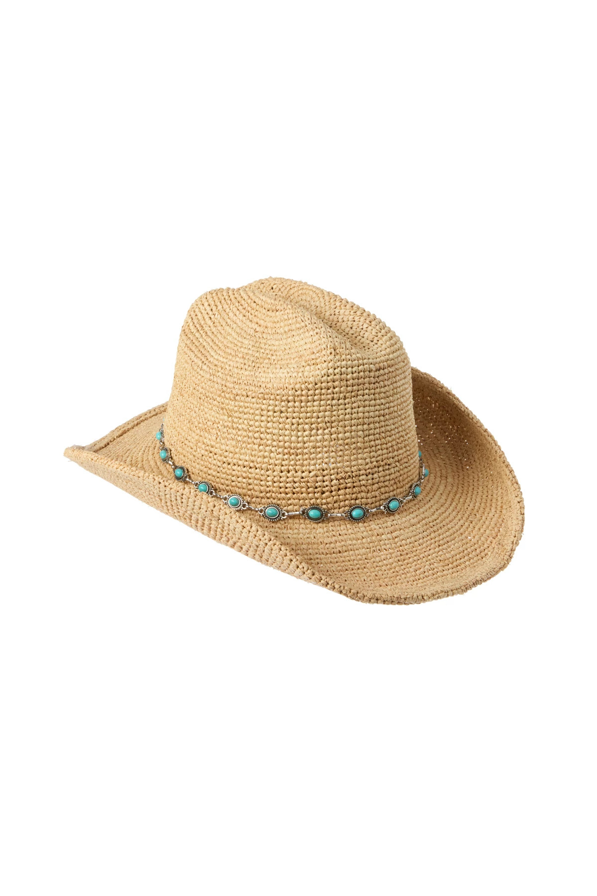 NATURAL Raffia Turquoise Cowboy Hat image number 1