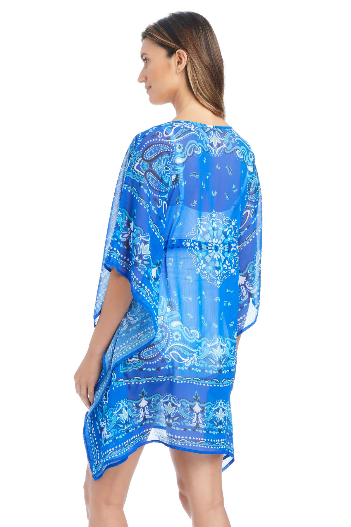 BLEU DEPTHS Paisley Border Print Caftan Cover Up image number 2