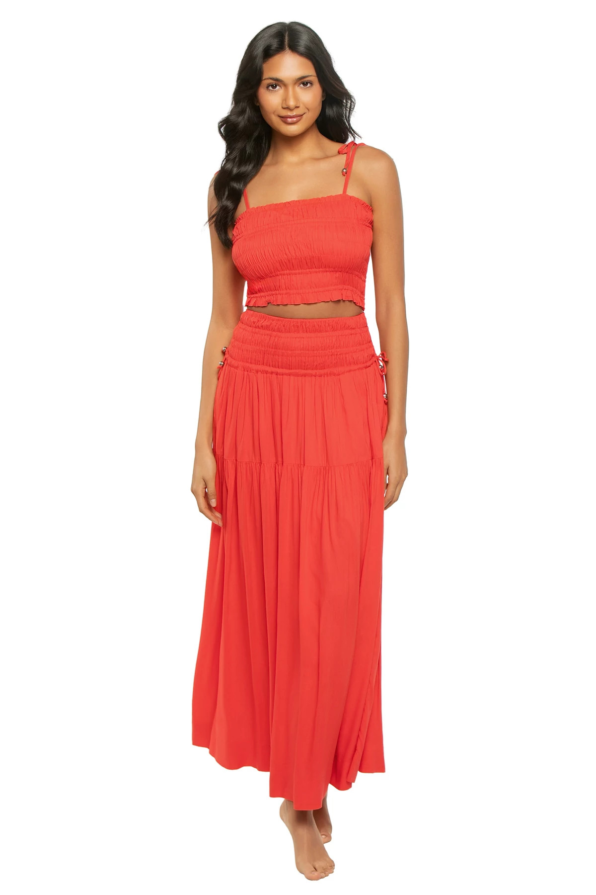 RED Smocked Crop Top image number 1