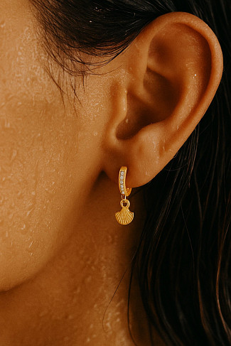 GOLD Citara Huggie Hoop Shell Earrings