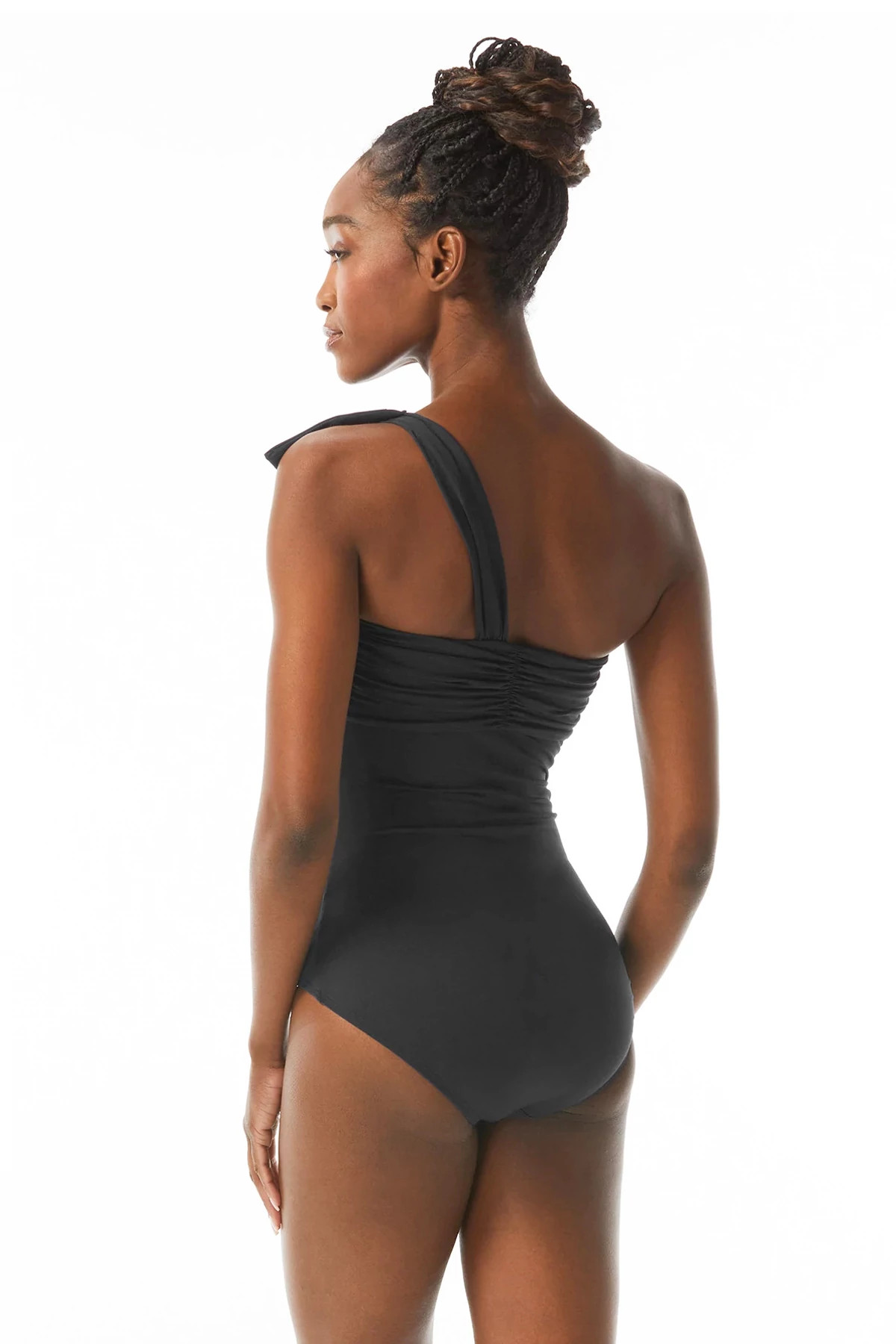 BLACK Underwire Asymmetrical One Piece Swimsuit image number 2