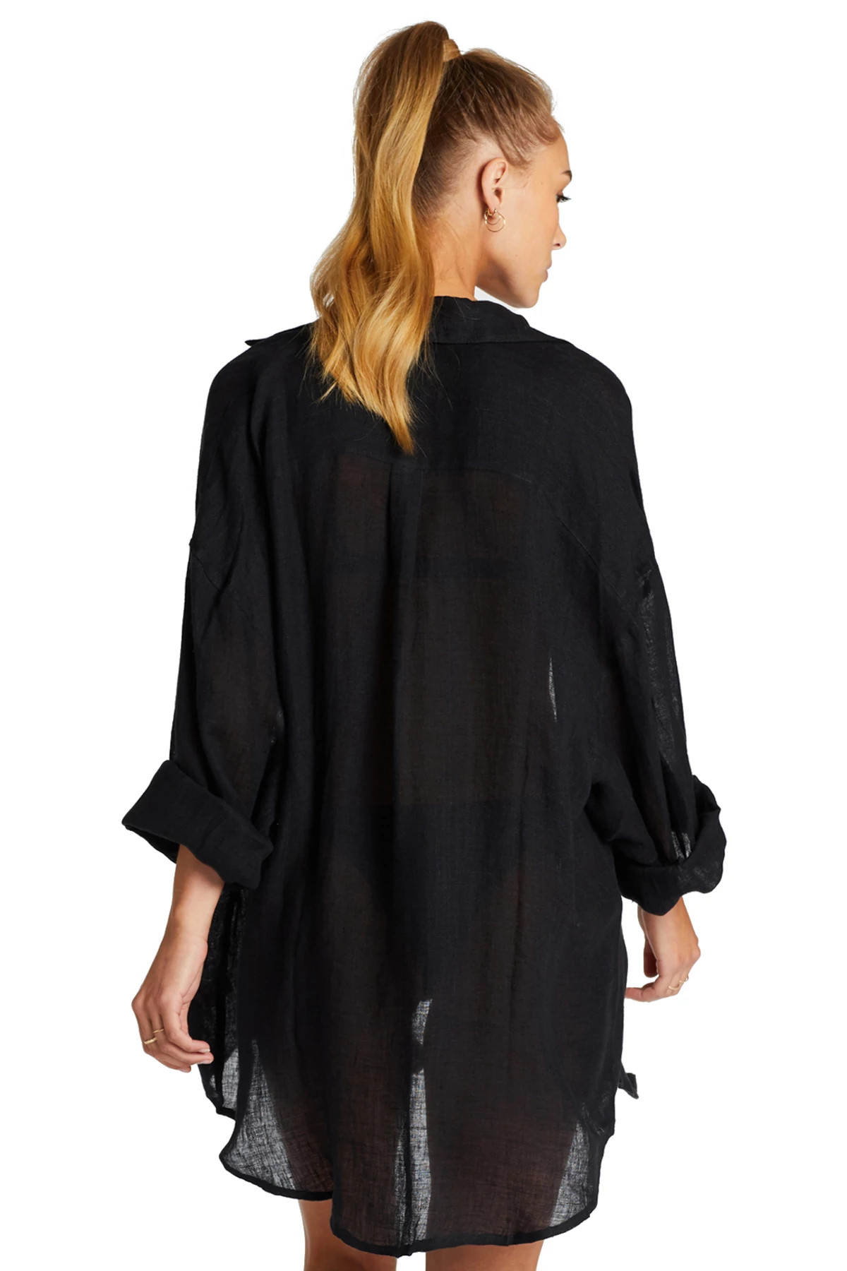 ECOLINEN GAUZE BLACK Playa Button Down Shirt Dress image number 2