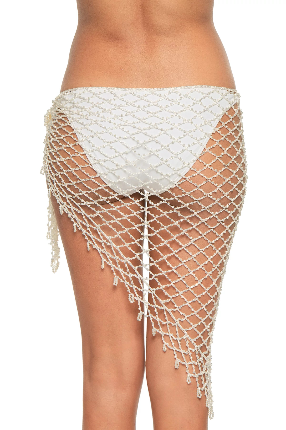 IVORY Faux Pearl Beaded Net Sarong image number 2