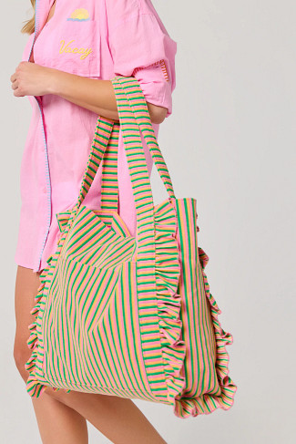 MULTI Sierna Striped Terry Ruffle Tote