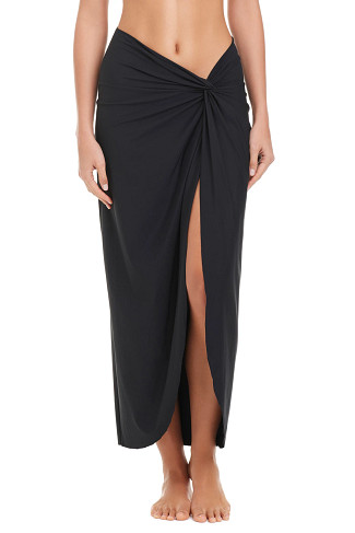 BLACK Long Twist Front Maxi Skirt