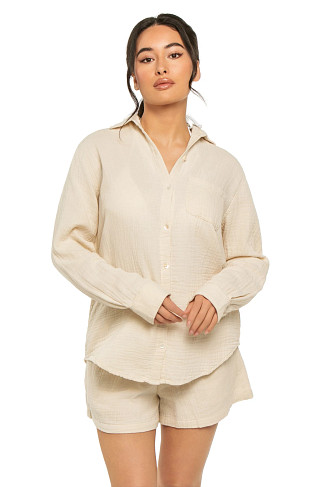NATURAL Button Down Cover Up Shirt Dress