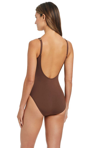 ROCKPOOL Lace Up Front Plunge One Piece Swimsuit
