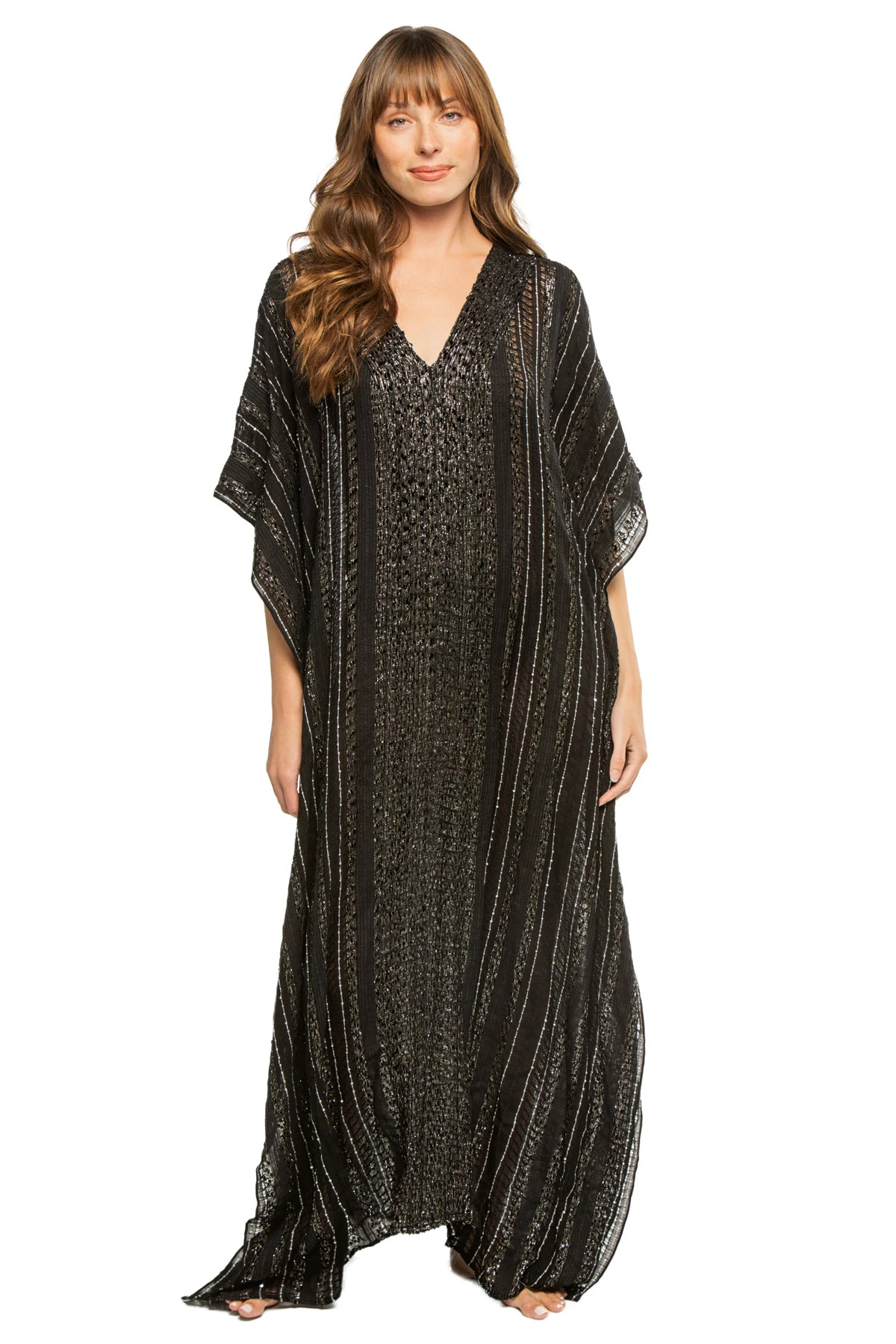 BLACK Metallic Weave Caftan image number 1