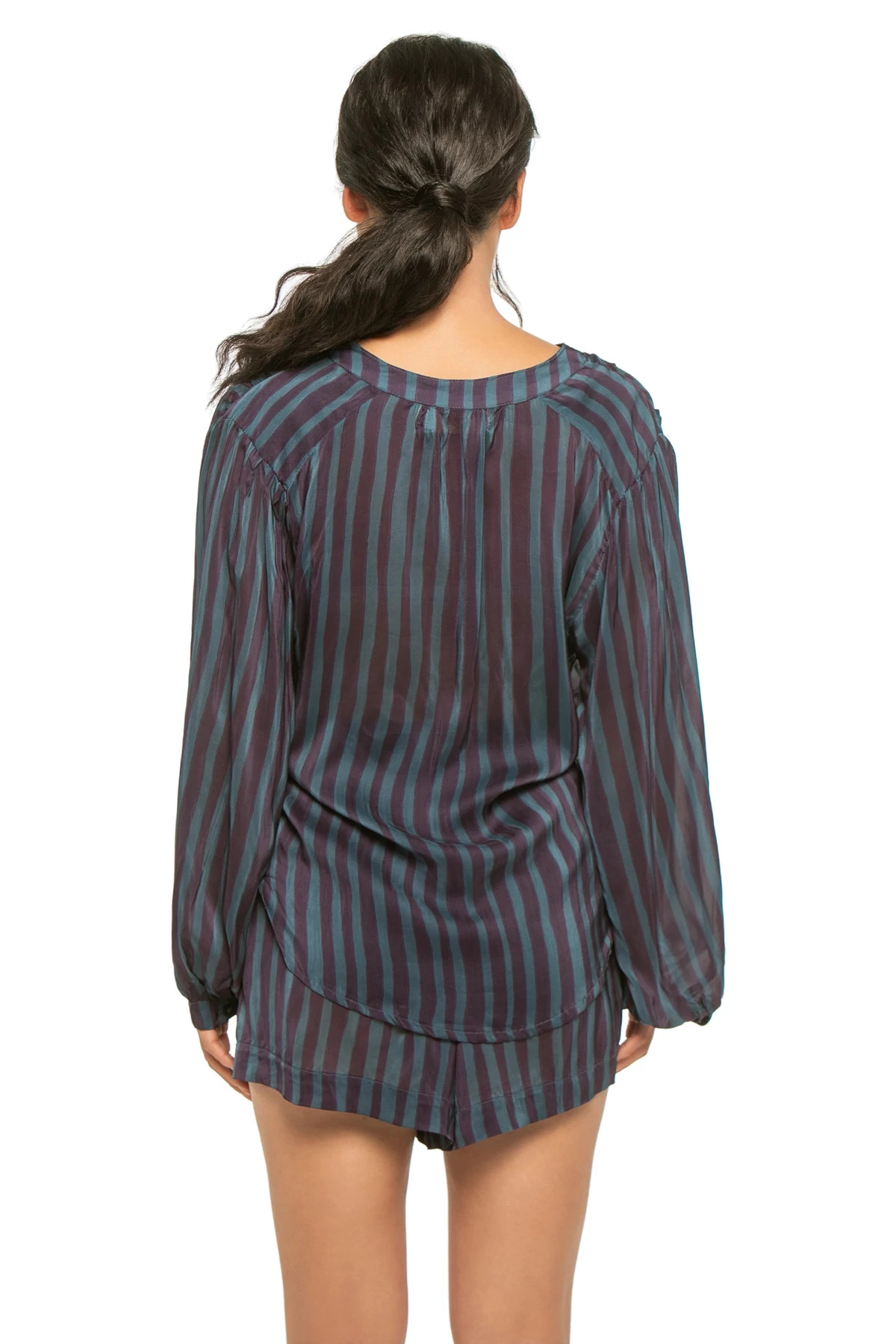 PETITE STRIPE PETROLEUM Tolan Long Sleeve Shirt image number 2