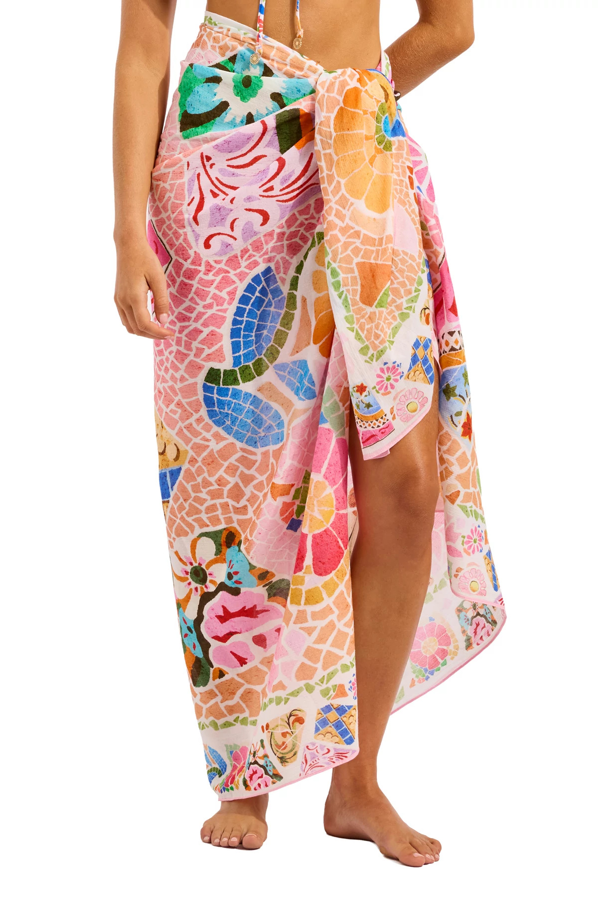 PARFAIT PINK Beach Boheme Cotton Sarong image number 1