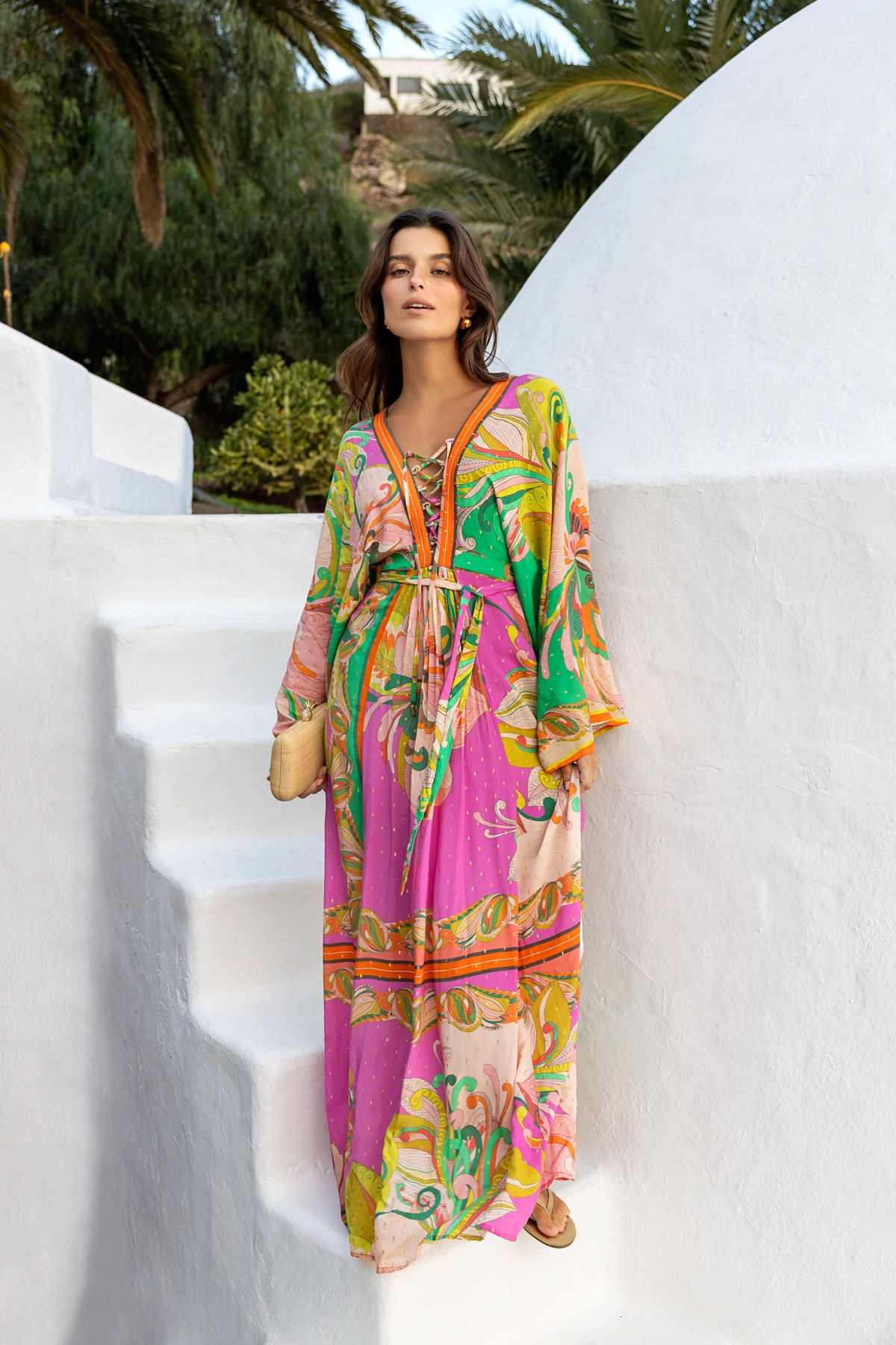 CARNATION Natalie Lace-Up Plunge Maxi Dress image number 3