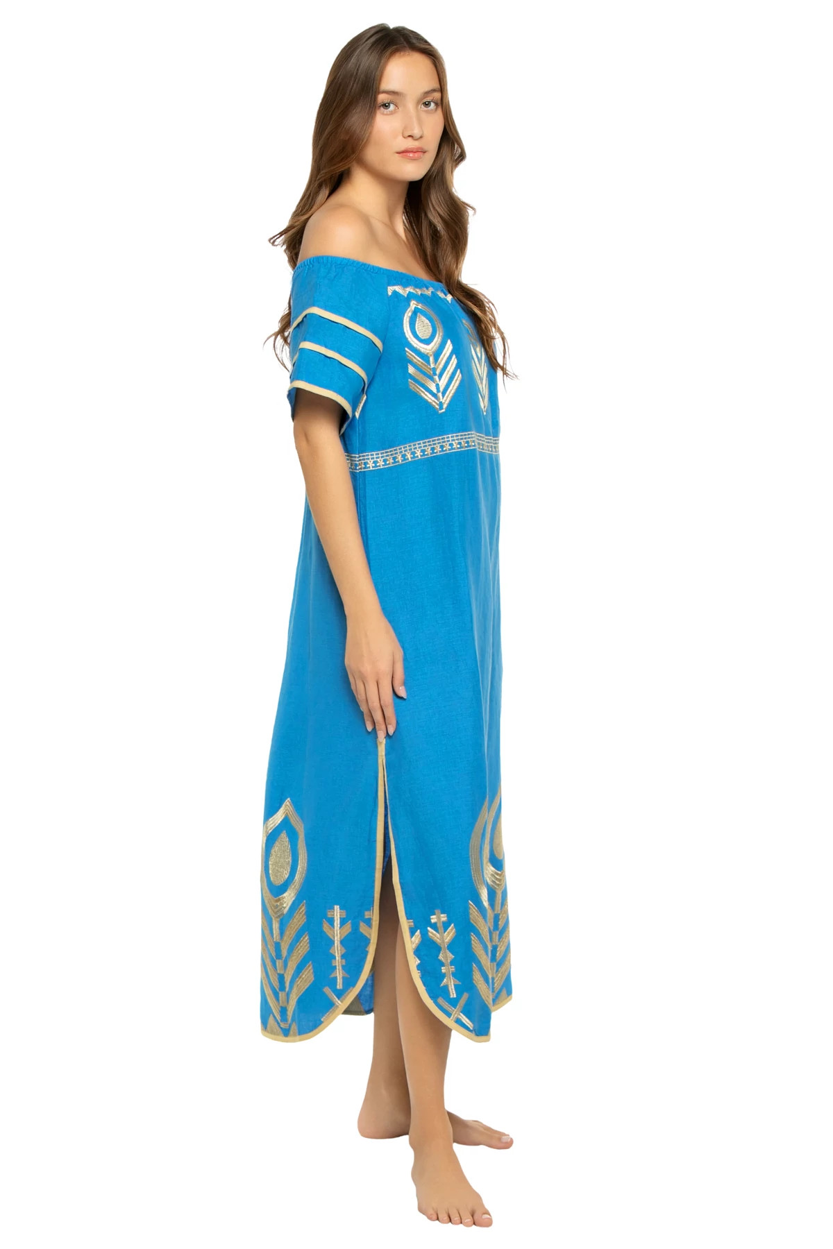 BLUE RAF GOLD Metallic Embroidered Linen Midi Dress image number 3