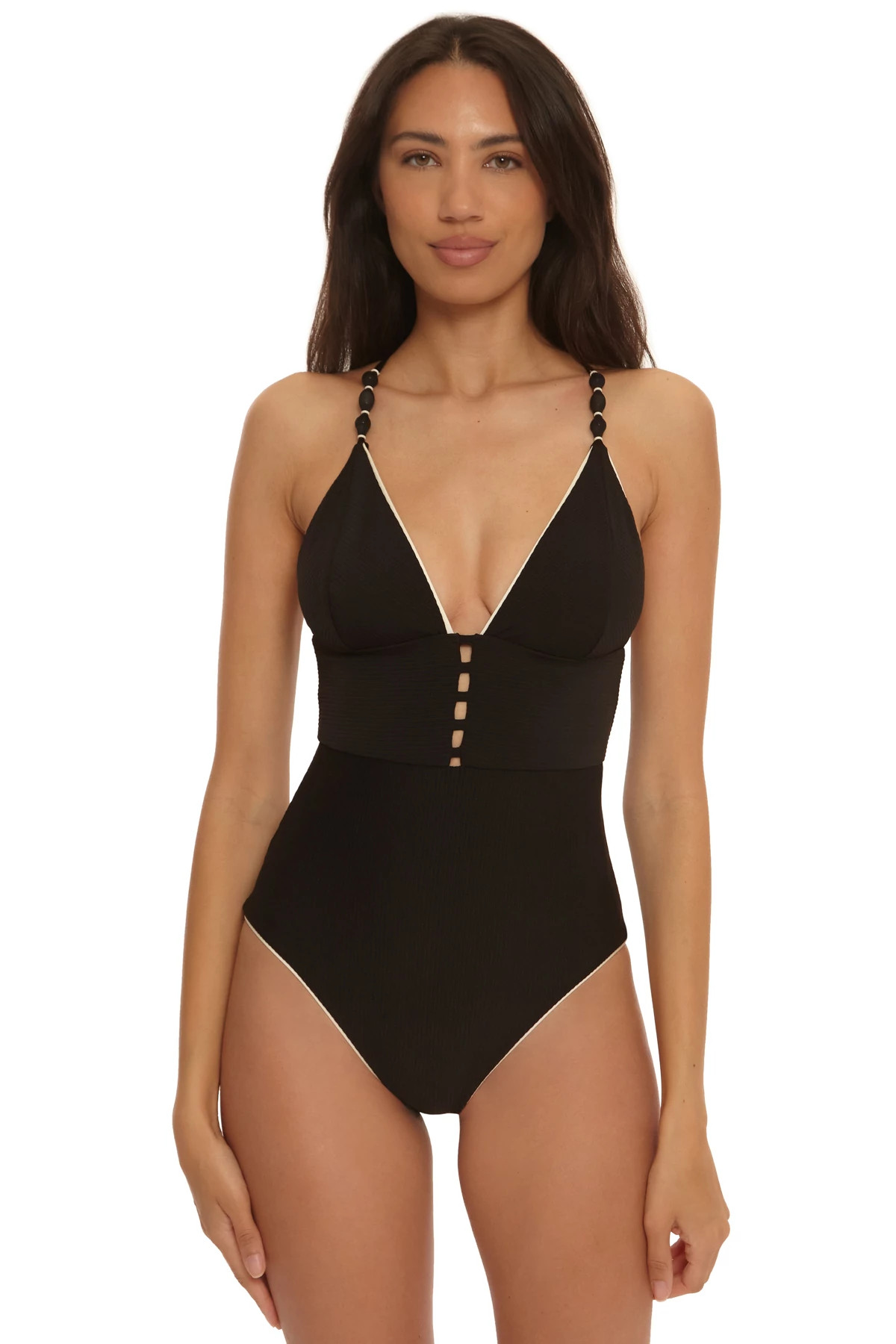 BLACK/VANILLA Corinth Ribbed One Piece Swimsuit image number 1