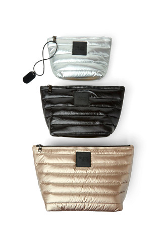 PEARL CASHMERE,PEARL BLACK&SILVER Quilted Puffer Trio Pouch Set