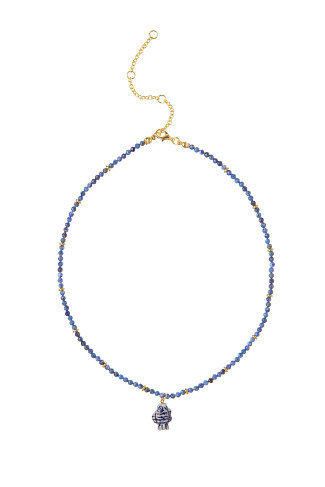 BLUE Stone Bead Fish Charm Necklace