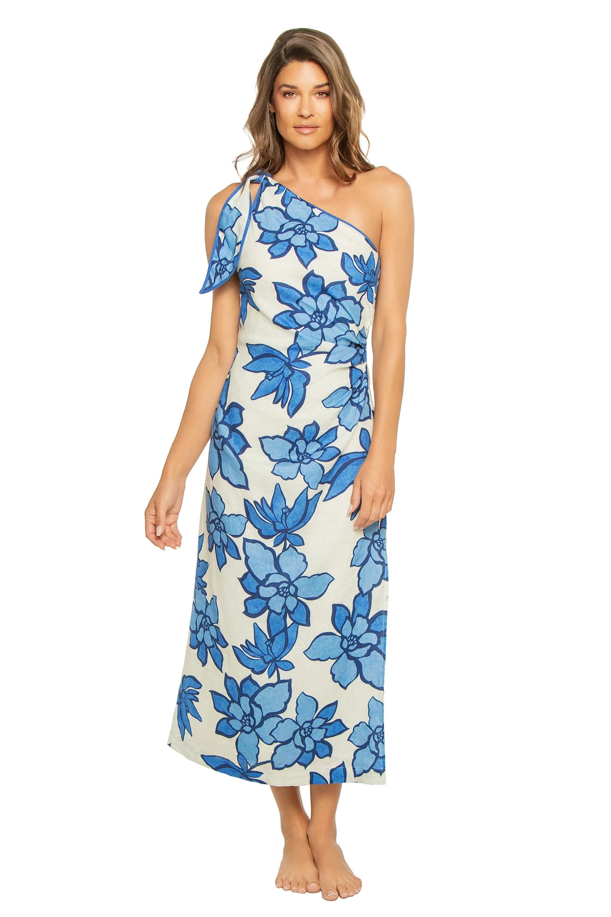 MARNIE Marnie Linen One Shoulder Midi Dress image number 1
