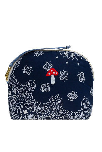 NAVY/CHAMBRAY Mushroom Embroidered Bandana Pouch