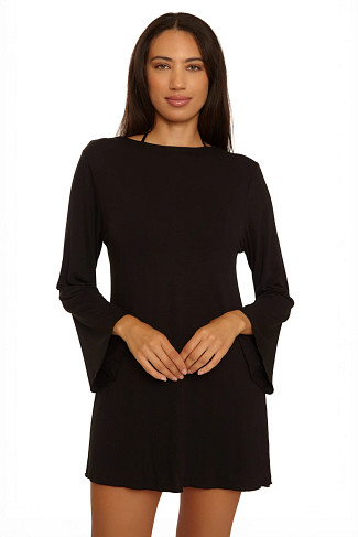 BLACK Long Sleeve Plunge Tunic Cover Up