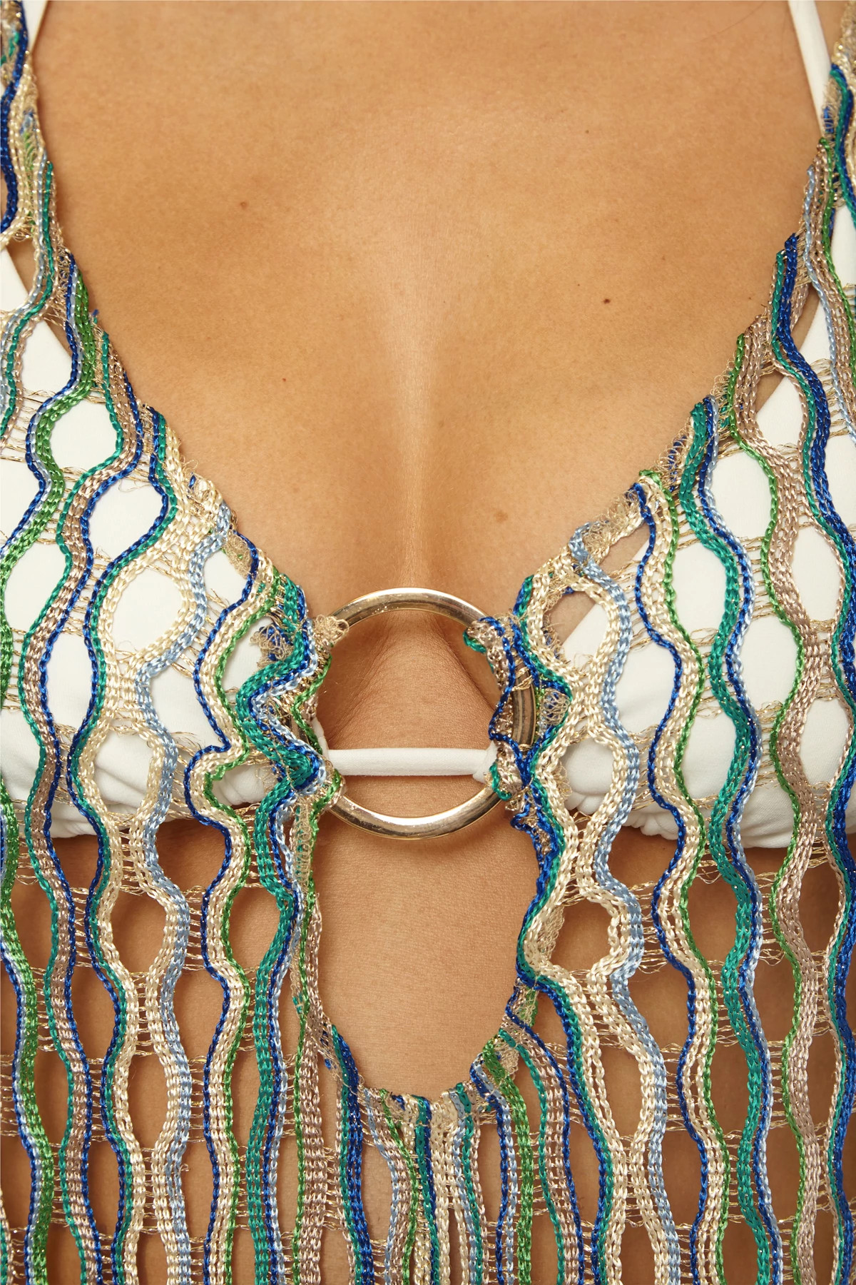 SKY BLUE MULTI Desert Dancer Open Weave Tunic Cover Up image number 3