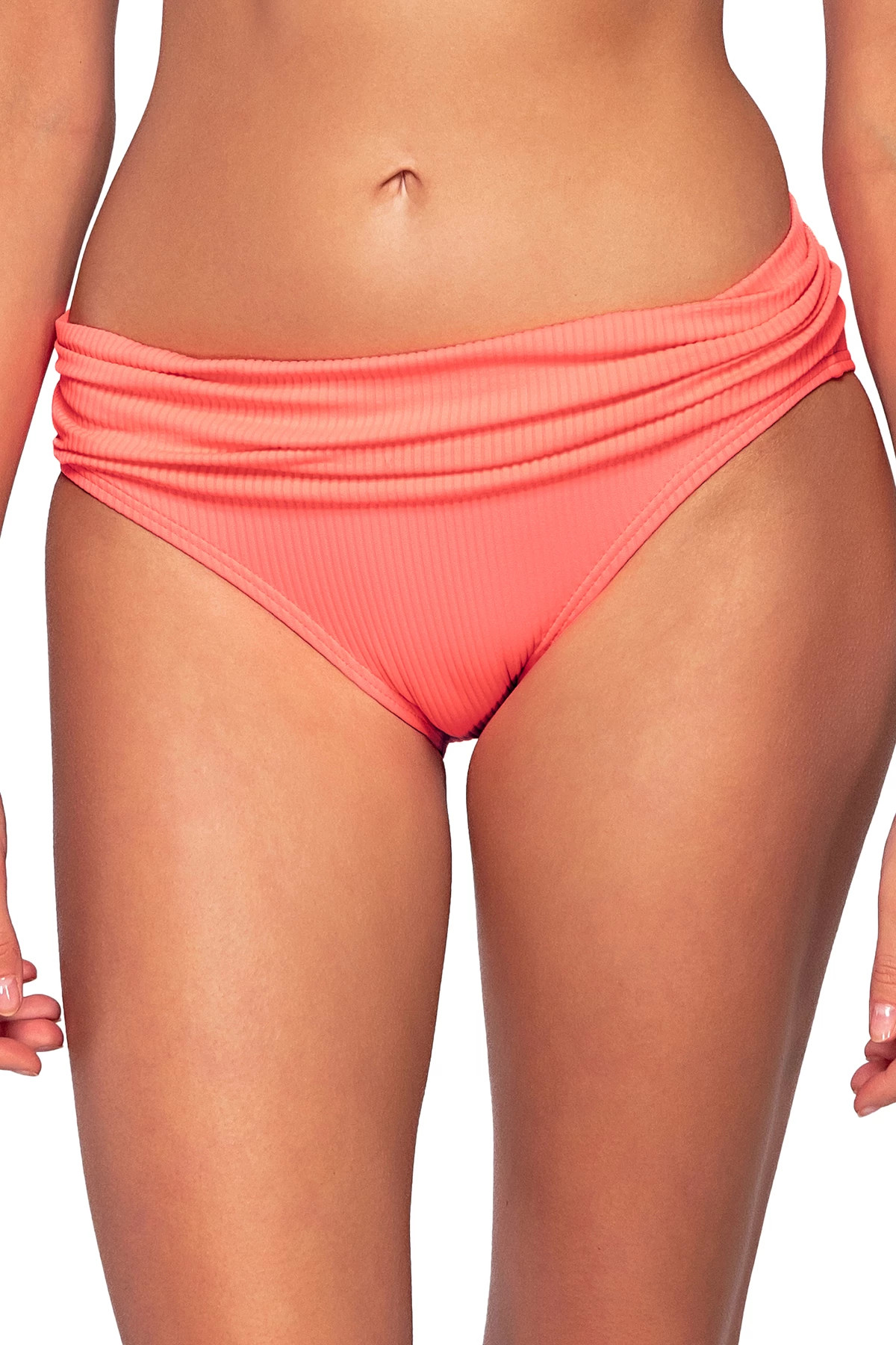 NEON CORAL Unforgettable Banded Hipster Bikini Bottom image number 1