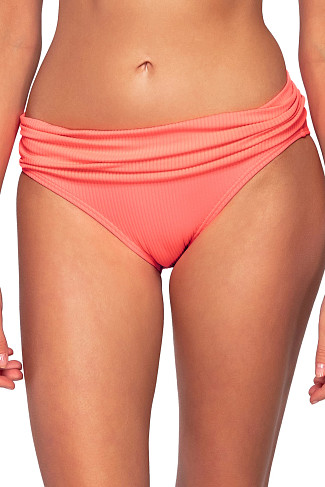 NEON CORAL Unforgettable Banded Hipster Bikini Bottom
