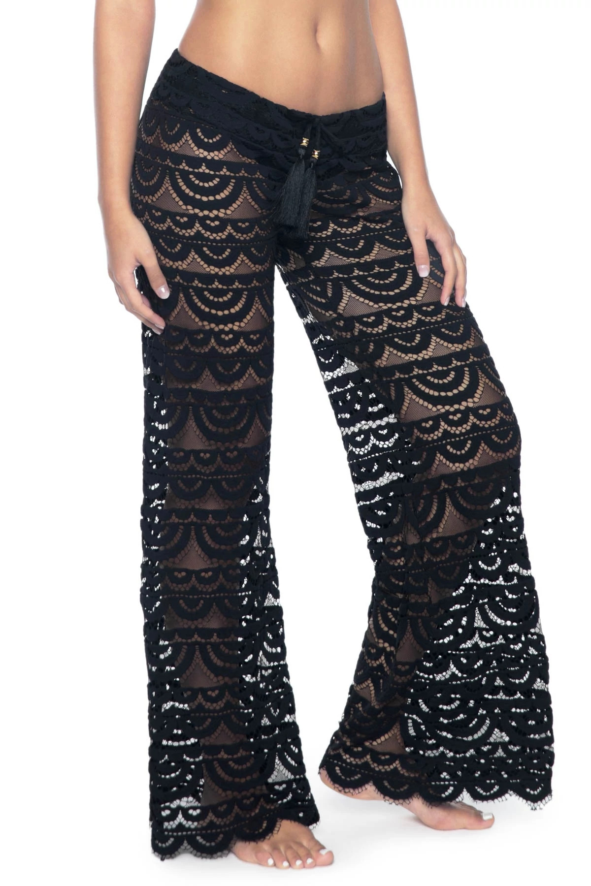 MIDNIGHT Crochet Lace Tie-Up Pants image number 1