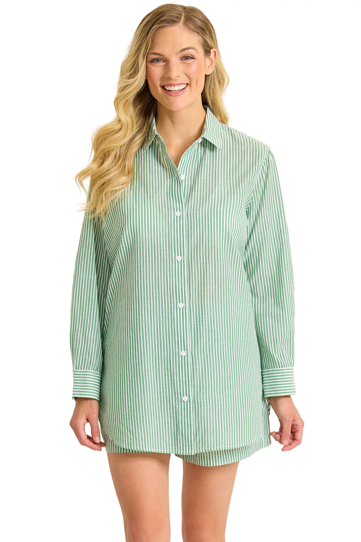 FOUR LEAF CLOVER Stripe Cotton Longline Shirt Cover Up image number 1