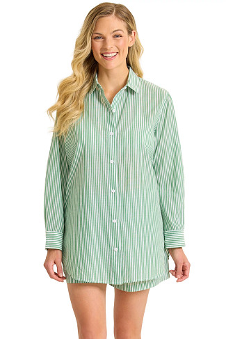 FOUR LEAF CLOVER Stripe Cotton Longline Shirt Cover Up