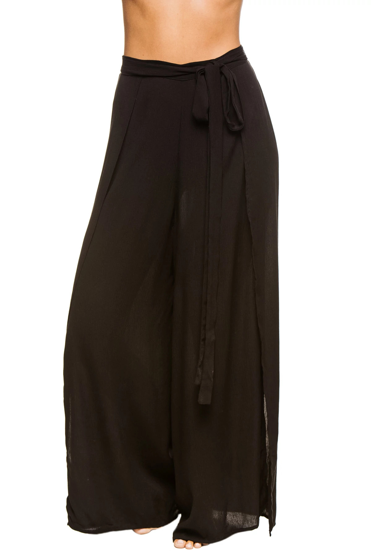 BLACK Tie Front Pants image number 3