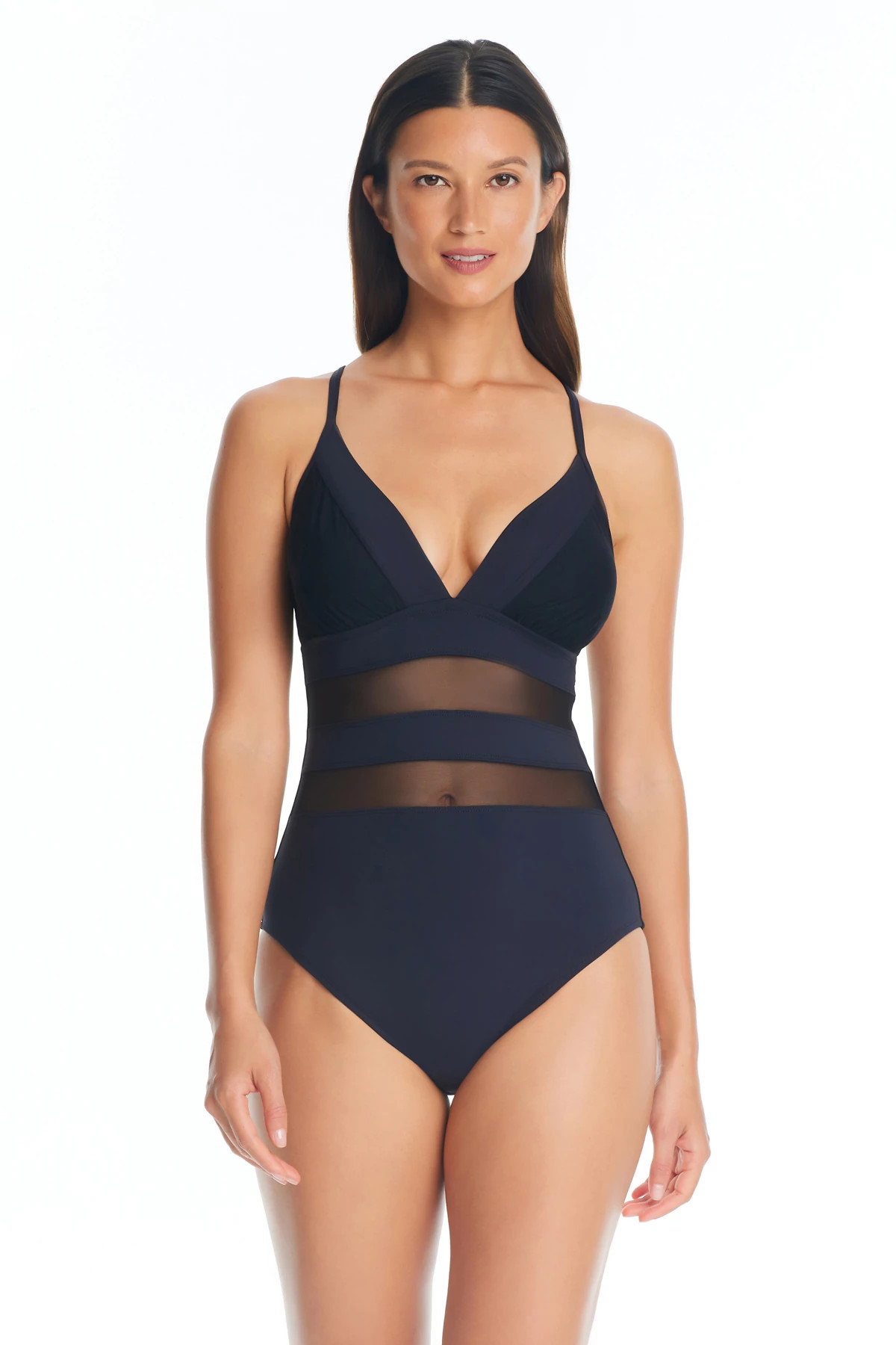 BLACK Mesh One Piece Swimsuit image number 1