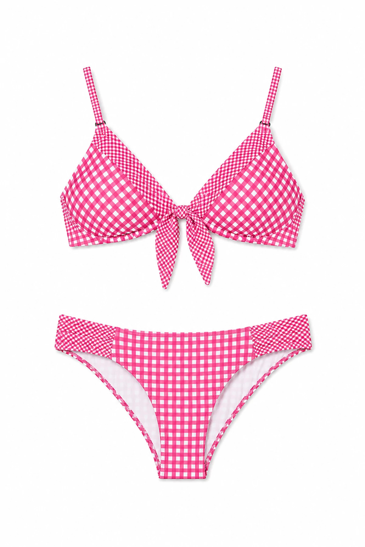 DRAGON FRUIT/CREAM Brigitte Ruched Gingham Bikini Bottom image number 4